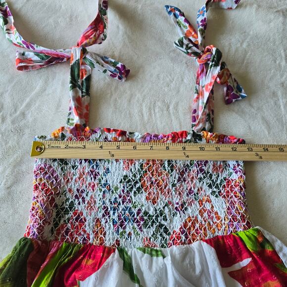 Farm Rio Tropical Floral Tiered Midi Dress Sz S Smocked Ruffle Boho QuietLuxury - Picture 5 of 9